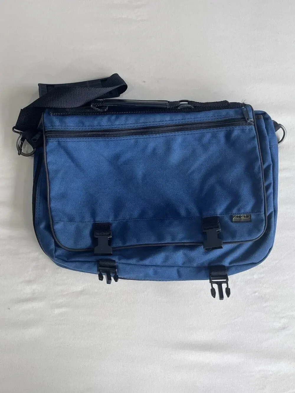 Eddie Bauer Solid Blue/Black Shoulder Messenger Laptop Bag w/ Strap, Front Zip